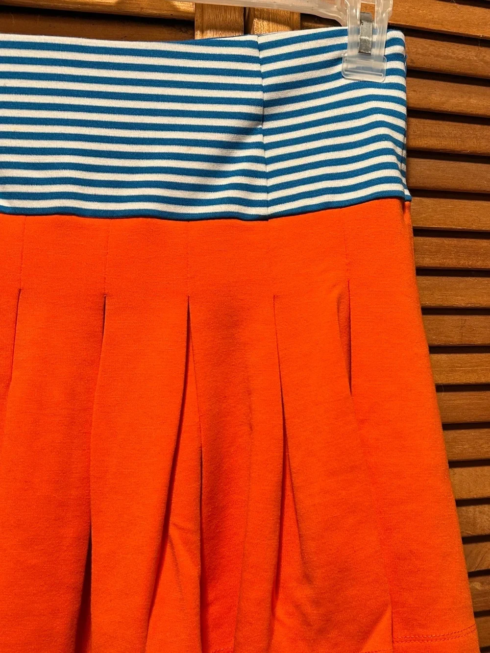 Christine & Taylor Striped Waist Orange Pleated Knit Skirt